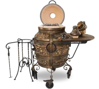 тандыр экотандыры эксклюзив посейдон, с откидной крышкой и колесами, 1 столик, медный камень #
